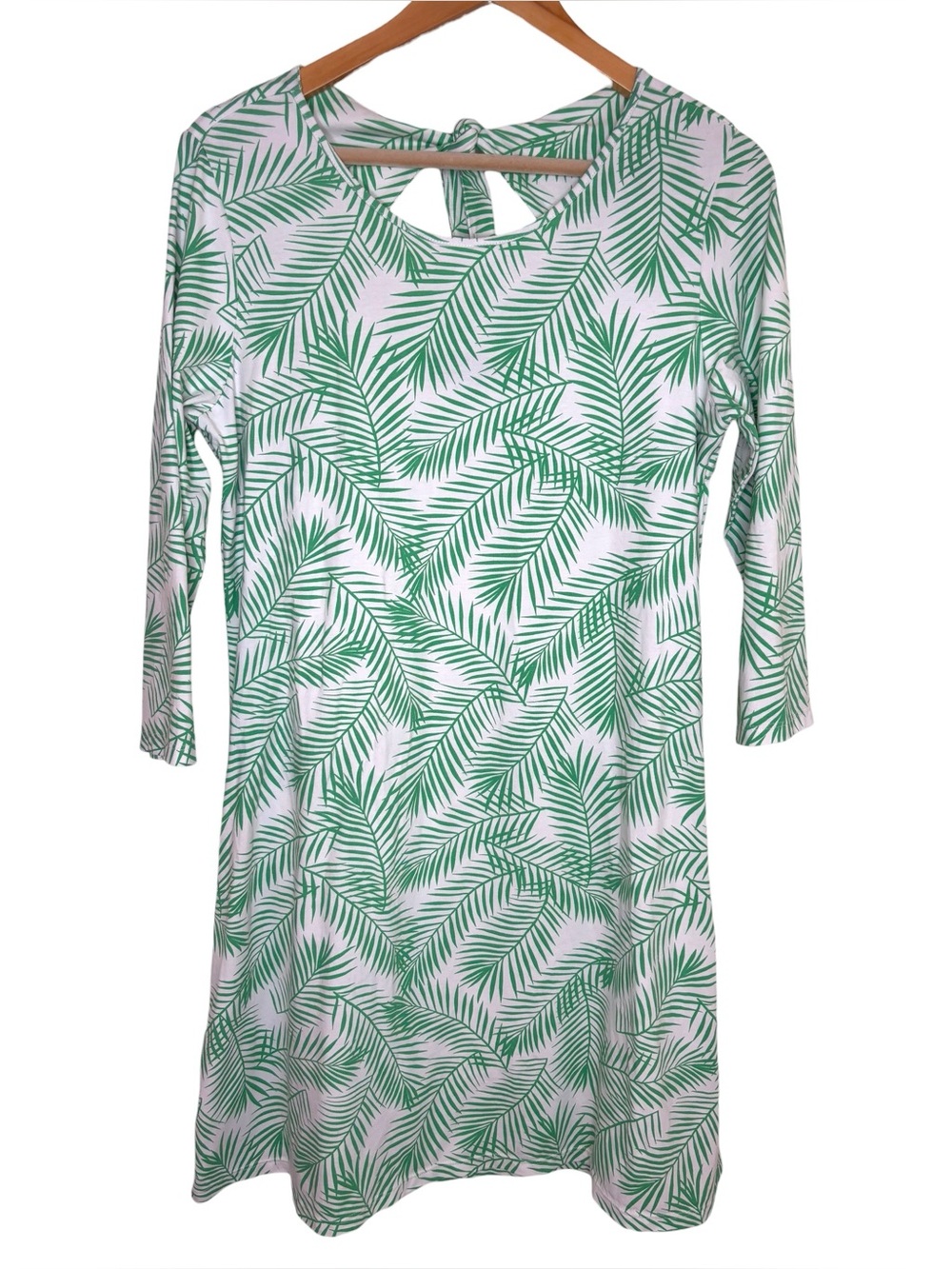 Duffield Lane dress green white palm leaf print tie open back size large